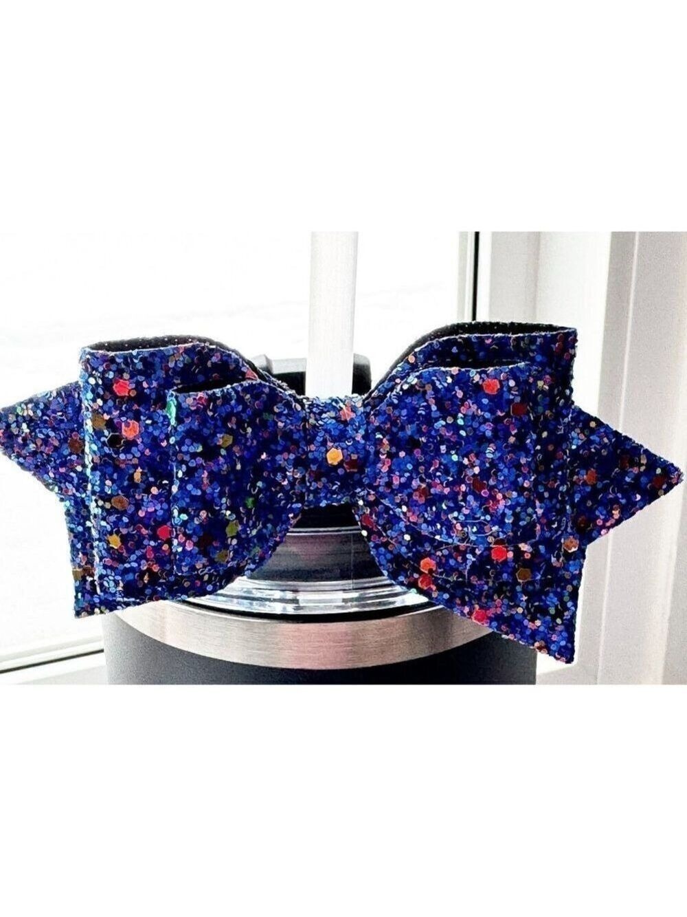 Straw Topper Navy Blue Bow Glitter w/ Multiple Colors